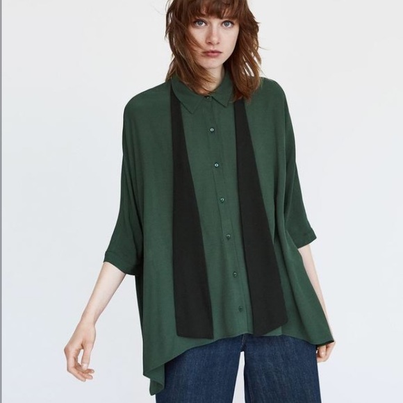 NEW Zara Orange Button Down Oversized Blouse - Picture 2 of 10